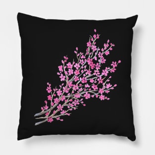 Sakura watercolor on black background Pillow