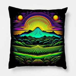 Suns, Mountain and Field on Alien Planet Pillow