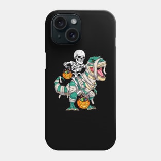 Skeleton Riding Mummy Dinosaur Funny Halloween Phone Case