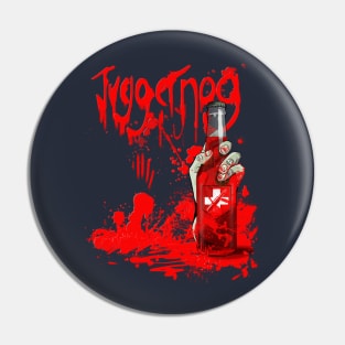 Zombie Hand Bloodied Juggernog on Navy Blue Pin