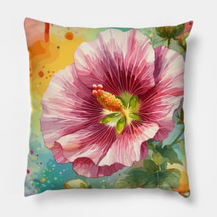 Watercolor Pink Hibiscus Flower Pillow