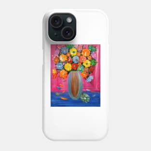 beautiful bouquet of mixed flowers in a silver vase Phone Case