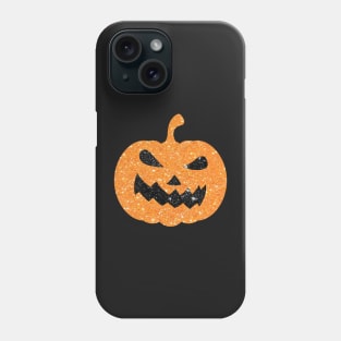 Pastel Orange Faux Glitter Halloween Pumpkin Face Phone Case