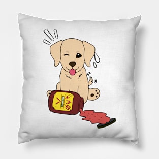 Funny Golden Retriever Spills a jar of BBQ Sauce Pillow