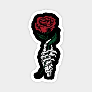 Beautiful Rose in Skeleton Hand - Bone Magnet