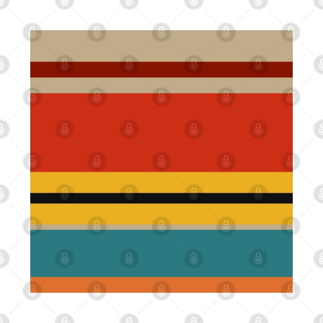 A fine commixture of Police Blue, Ming, Putty, Lanzones, Squash, Brownish Orange, Vermilion, Brick Red and Almost Black stripes. by Sociable Stripes