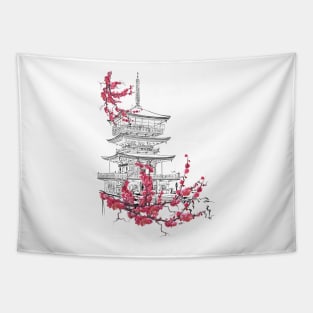 Pagode mit Sakura Tapestry