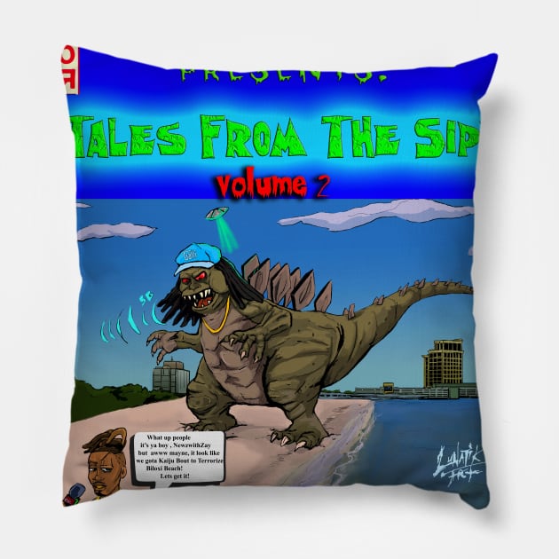 Tales from The Sipp Vol 2 Gattizilla design Pillow by Art Of Lunatik