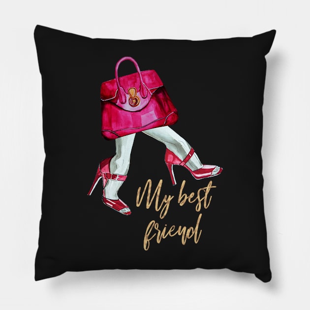 Woman's best friend, red shoes and red bag, watercolor illustration Pillow by IngaDesign