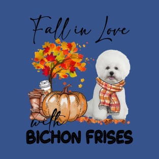 White Bichon Frise Fall in Love Scarf T-Shirt