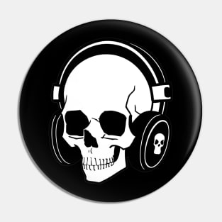 Skull With Headphones, Black and White | Listening Music Pin