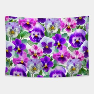 Colorful Violets Pansy Flower Pattern Tapestry