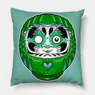 green daruma doll Pillow