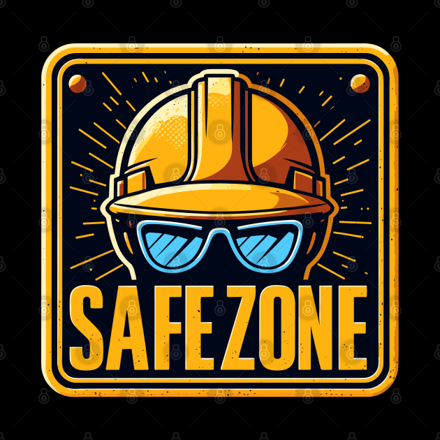 Safe zone construction helmet and goggles sign by TomFrontierArt