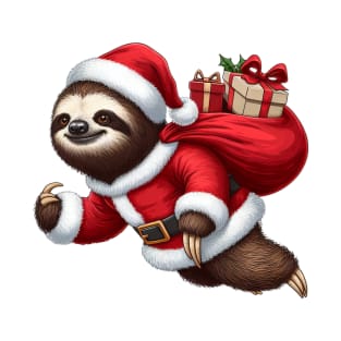 Festive Sloth Santa Christmas Xmas Holiday Funny T-Shirt