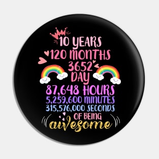 10 Years Old 10th Birthday Vintage Retro T Shirt 120 Months T-Shirt Pin