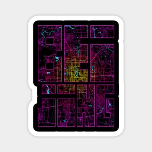 Beijing, China City Map Typography - Neon Magnet