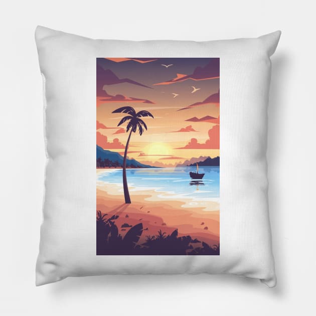 Sunset at the beach Pillow by Gate4Media