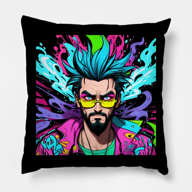 Man with colorful mohican Pillow by gosecreativo20