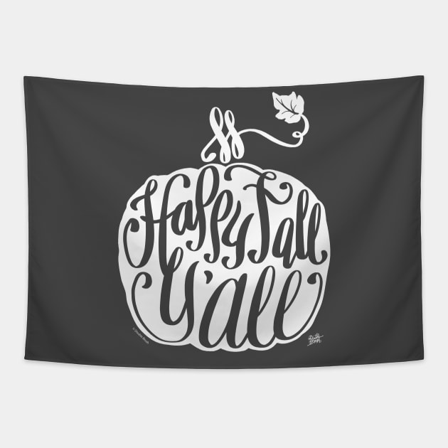 Happy Fall Y'All Cute Pumpkin Graphic White Tapestry by DoubleBrush