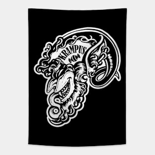 Smiling Krampus - White Outlined, Black Design Version Tapestry