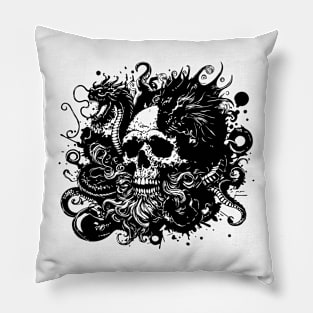 gothic skull with a dragon Pillow