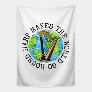 Harp Makes The World Go Round, Harpist Earth Day Tapestry