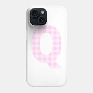 Pink Letter Q in Plaid Pattern Background. Phone Case