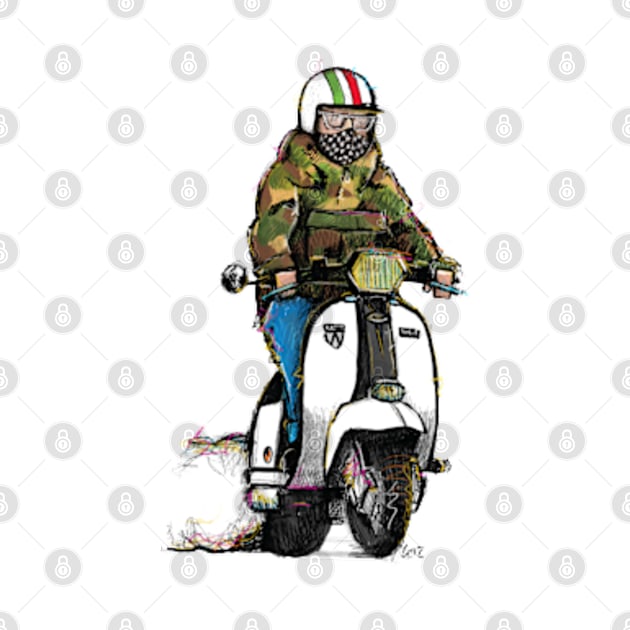 Retro Scooter, Classic Scooter, Scooterist, Scootering, Scooter Rider, Mod Art by Scooter Portraits