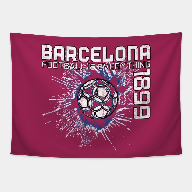 Football Is Everything - FC Barcelona Splatter Strike Vintage Tapestry by FOOTBALL IS EVERYTHING