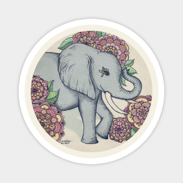 Little Elephant in soft vintage pastels Magnet by micklyn