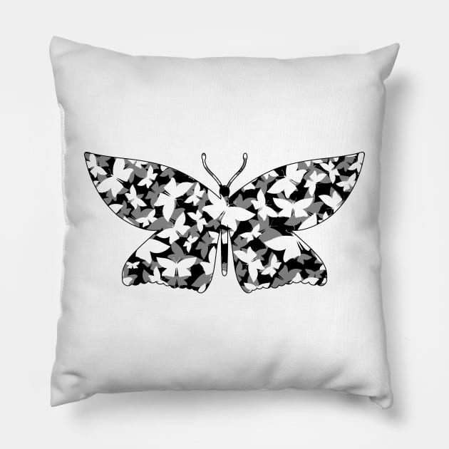 Veil of Butterflies, White on Black Pillow by StephOBrien