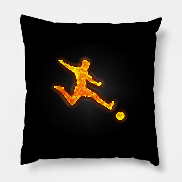 Soccer player kicking a Soccer ball Pillow by The Black Panther