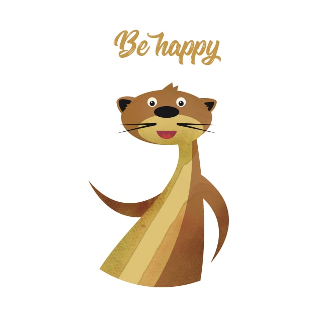 Illustration nursery with otter and typography - Be happy otter by Piakolle