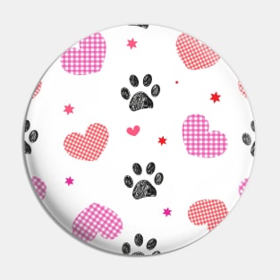 Plaid hearts with seamless black pattern with doodle paw prints Pin