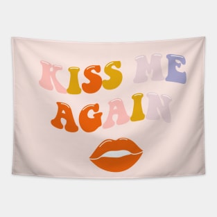 Kiss me again lettering. Vintage art-prints. Quote design. Tapestry