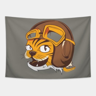 Tiger wearing vintage flying helmet's and goggles Tapestry