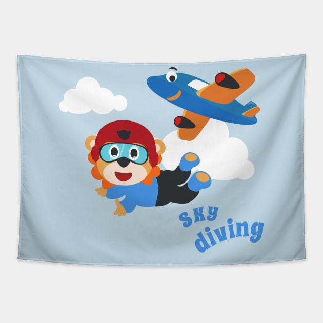 Vector illustration of a cute skydiver. Tapestry by KIDS APPAREL