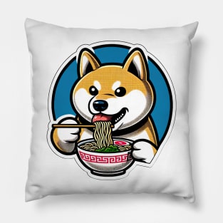 shiba inu eating ramen noodles Pillow