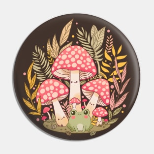 Cute Cottagecore vintage frog and mushrooms design Pin