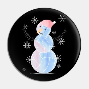 Cute Watercolor Pastel I Love Volleyball Snowman in light blue, pink and purple Pin