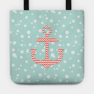 Chevron Anchor Coral Turquoise Blue Tote