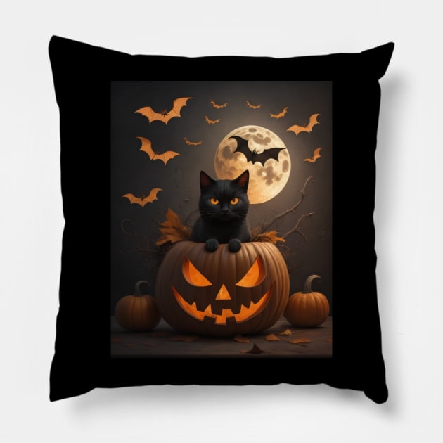 Halloween Pumpkin Cat 6 Pillow by SolidClouds