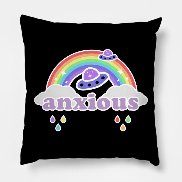 Anxious Kawaii Rainbow Pillow by Sasyall