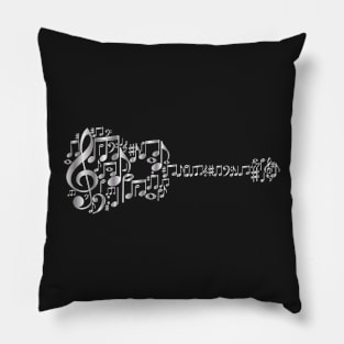 Creative Guitar Art - Acoustic Guitar In Metallic Music Notes - Silver Pillow