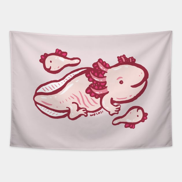 Cute axolotls family Tapestry by nokhookdesign