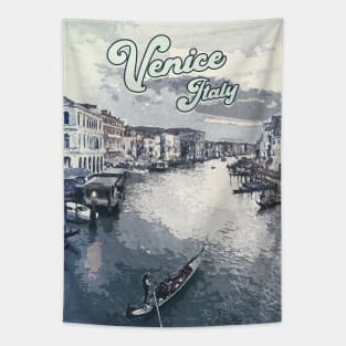 Venice Italy ❤️️ Vintage style poster ❤️️ Most Beautiful Places on Earth ❤️️ Gondolier on a canal Tapestry