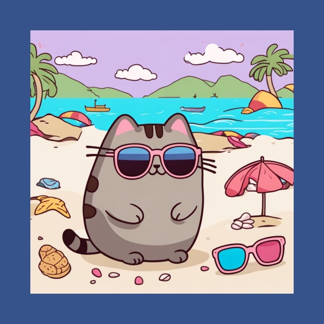 Cute pusheen enjoying a day on the beach by Love of animals