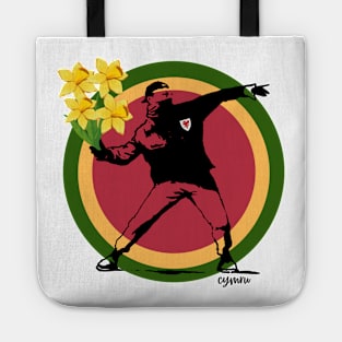 Welsh Banksy Man throwing Daffodils Tote