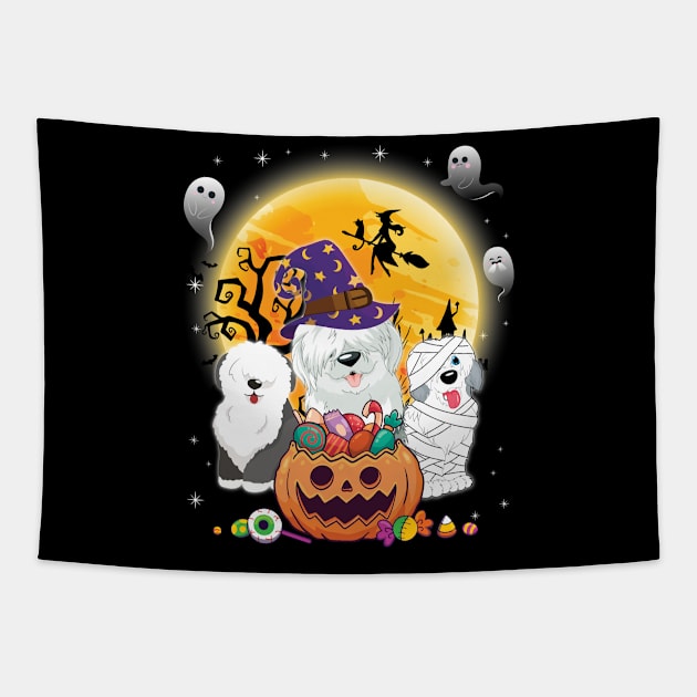 Sheep Dog Dog Mummy Witch Moon Ghosts Happy Halloween Thanksgiving Merry Christmas Day Tapestry by joandraelliot